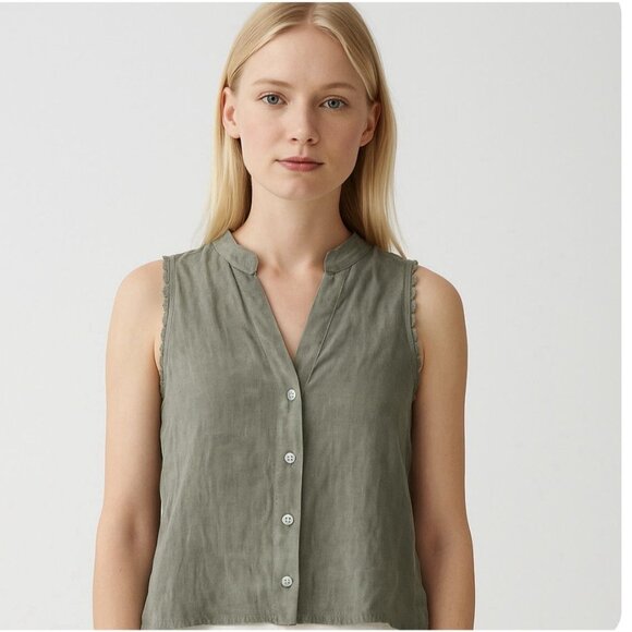 Francesca Bettini Linen Sleeveless Tops Lot of 2 Size Small Blue & Sage Italy - Picture 2 of 13